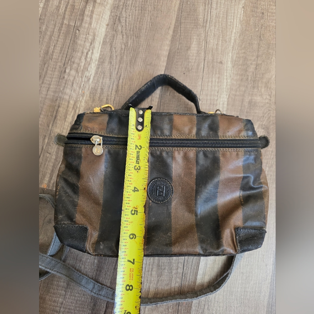 FENDI Pequin Striped Crossbody Bag Upcycled Designer Authentic Flawed Preppy Y2K - Picture 14 of 16